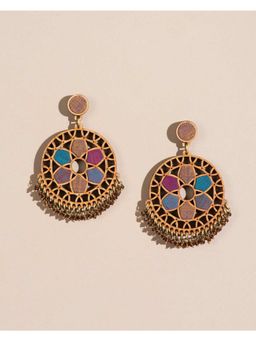 WHE - Violet Wheel Repurposed Fabric and Wood Earrings