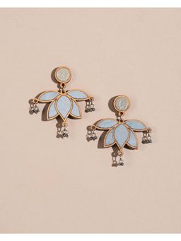 WHE - Grey Gold Lotus Repurposed Fabric and Wood Statement Earrings