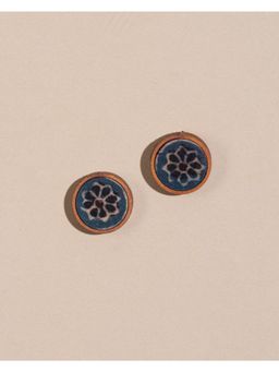 WHE - Blue Ajrakh Round Repurposed Fabric and Wood Studs