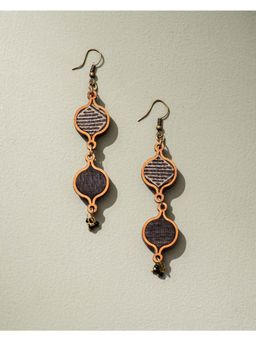 WHE - Black and Gold Festive Multi Layered Repurposed Fabric and Wood Earrings