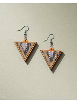 WHE - Brown Repurposed Fabric and Wood Triangular Earrings