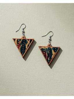 WHE - Green Repurposed Fabric and Wood Triangular Earrings