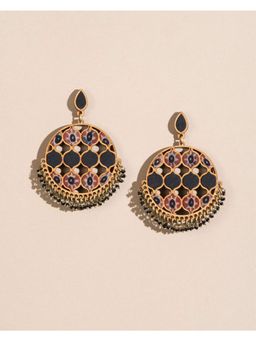WHE - Black Ajrakh Round Repurposed Fabric and Wood Earrings