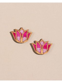 WHE - Shades Of Pink Bloom Lotus Repurposed Fabric and Wood Earrings