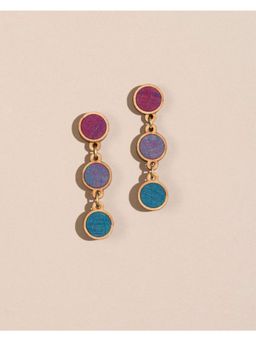 WHE - Purple Blue Repurposed Fabric and Wood Round Earring