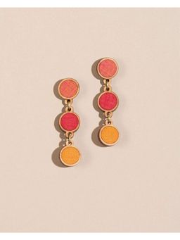 WHE - Red Orange Festive Repurposed Fabric and Wood Round Earring