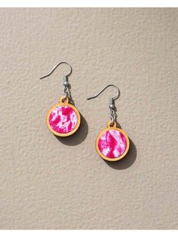 WHE - Pink Tie and Dye Repurposed Wood and Fabric Danglers