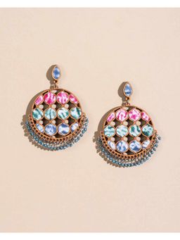 WHE - Handcrafted Multicolor Tie and Dye Repurposed Wood and Fabric Statement Earrings