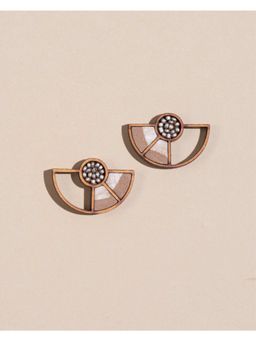 WHE - Beige Geometrical Repurposed Fabric and Wood Earring