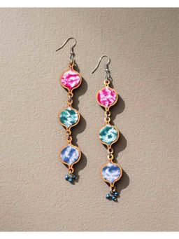 WHE - Handcrafted Multicolor Tie and Dye Repurposed Wood and Fabric Dangler Earrings