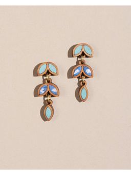 WHE - Shades Of Blue Bloom Repurposed Fabric and Wood Leaf Dangler