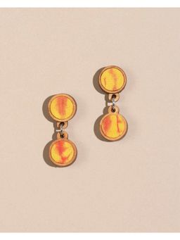 WHE - Handcrafted Yellow Orange Tie and Dye Repurposed Wood and Fabric Earrings