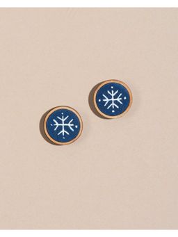 WHE - Hand Painted Blue and White Repurposed Fabric Wooden Studs Earrings