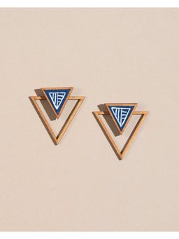 WHE - Hand Painted Blue Two Look In One Repurposed Fabric and Wood Triangle Earring
