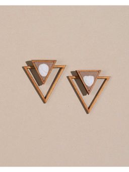WHE - Beige Two Look In One Repurposed Fabric and Wood Triangle Earring
