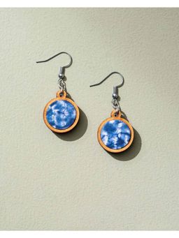 WHE - Blue Tie and Dye Repurposed Wood and Fabric Danglers