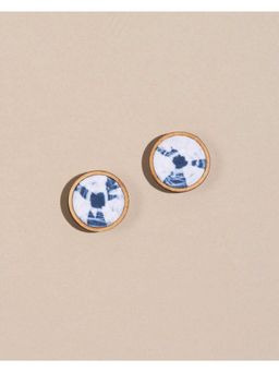 WHE - Handmade Blue Tie and Dye Repurposed Fabric and Wood Studs Earrings