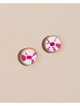 WHE - Handmade Pink Tie and Dye Repurposed Fabric and Wood Studs Earrings