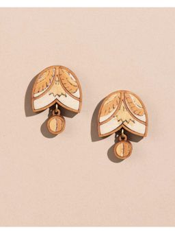 WHE - Yellow Brown Bloom Repurposed Fabric and Wood Studs Earrings