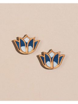 WHE - Indigo Bloom Lotus Repurposed Fabric and Wood Earrings