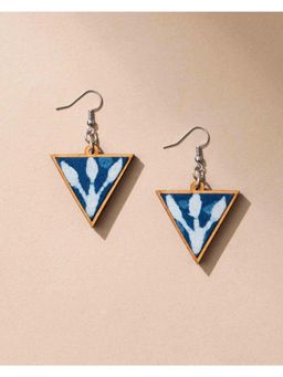 WHE - Indigo Repurposed Fabric and Wood Triangular Earrings