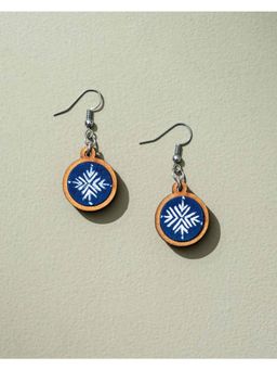 WHE - Hand Painted Blue and White Repurposed Fabric Wooden Earrings