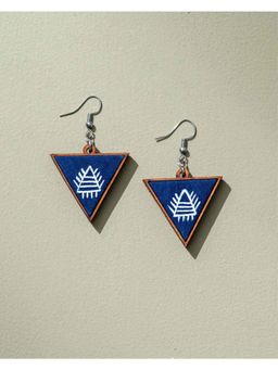 WHE - Hand Painted Blue Repurposed Fabric and Wood Triangular Earrings