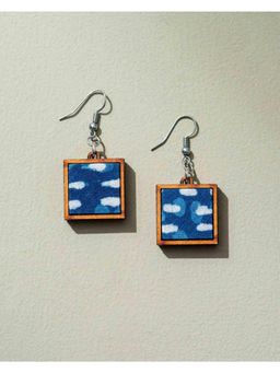 WHE - Indigo Repurposed Fabric and Wood Square Earrings