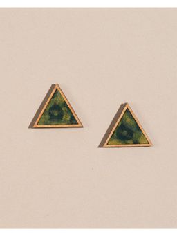 WHE - Green Batik Triangular Studs Made Of Repurposed Fabric and Wood