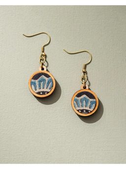 WHE - Blue Black Ajrakh Fabric and Repurposed Wood Earrings