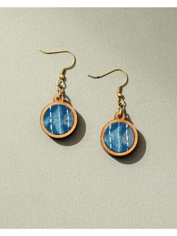WHE - Blue Kantha Batik Fabric and Repurposed Wood Earrings