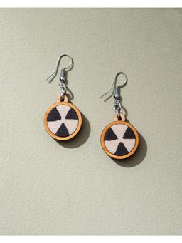 WHE - Black and Beige Fabric and Repurposed Wood Earrings