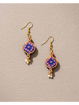 WHE - Blue Brocade Festive Repurposed Fabric and Wood Earrings