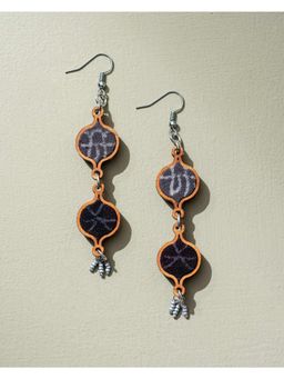 WHE - Grey Tribal Motives Repurposed Fabric and Wood Earrings