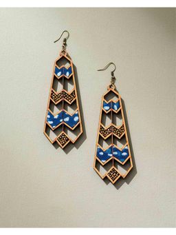 WHE - Blue Wave Pattern Repurposed Fabric and Wood Earrings