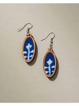 WHE - Indigo Repurposed Fabric and Wood Oval Earrings