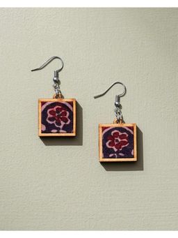 WHE - Black Repurposed Ajrakh Fabric and Repurposed Wood Earrings