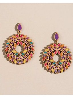 WHE - Multicolor Repurposed Fabric and Wood Statement Earrings