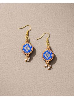 WHE - Blue Brocade Festive Repurposed Fabric and Wood earrings
