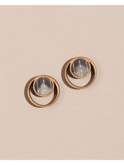 WHE - Grey Batik Fabric and Repurposed Wood Studs Earrings