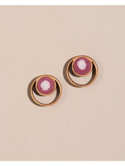 WHE - Pink Batik Fabric and Repurposed Wood Studs Earrings