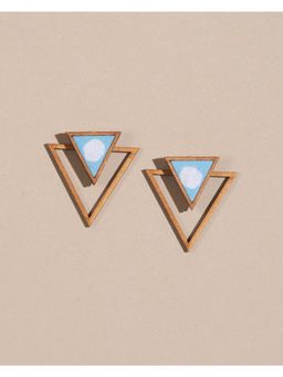 WHE - Blue Two Look In One Repurposed Fabric and Wood Triangle Earring