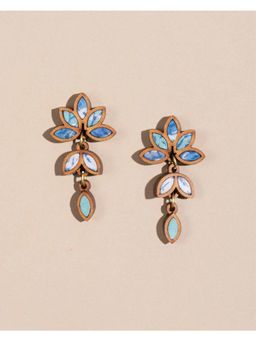 WHE - Shades Of Blue Bloom Repurposed Fabric and Wood Leaf Earrings