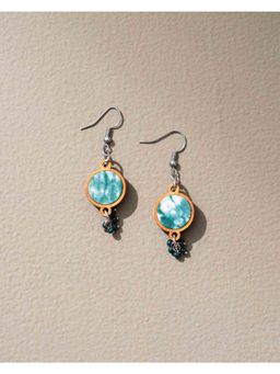 WHE - Handmade Green Tie and Dye Repurposed Fabric and Wood Danglers