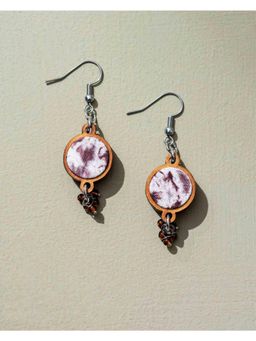 WHE - Handmade Brown Tie and Dye Repurposed Fabric and Wood Danglers
