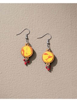 WHE - Handmade Yellow Tie and Dye Repurposed Fabric and Wood Danglers