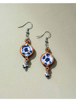 WHE - Handcrafted Navy blue Tie and Dye Repurposed Wood and Fabric danglers