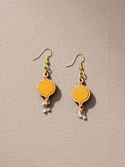 WHE - Mustard Festive Repurposed Fabric and Wood Earrings