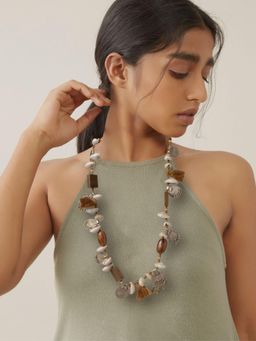 WHE - Handmade Tribal Shell Wood And Repurposed Coin Necklace
