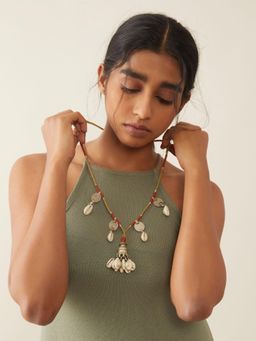 WHE - Boho Repurposed Metal And Cowry Necklace With Fine Thread Wrapping